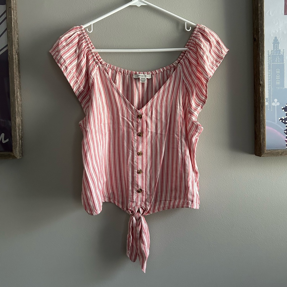 American Eagle Outfitters Red and White Striped Top